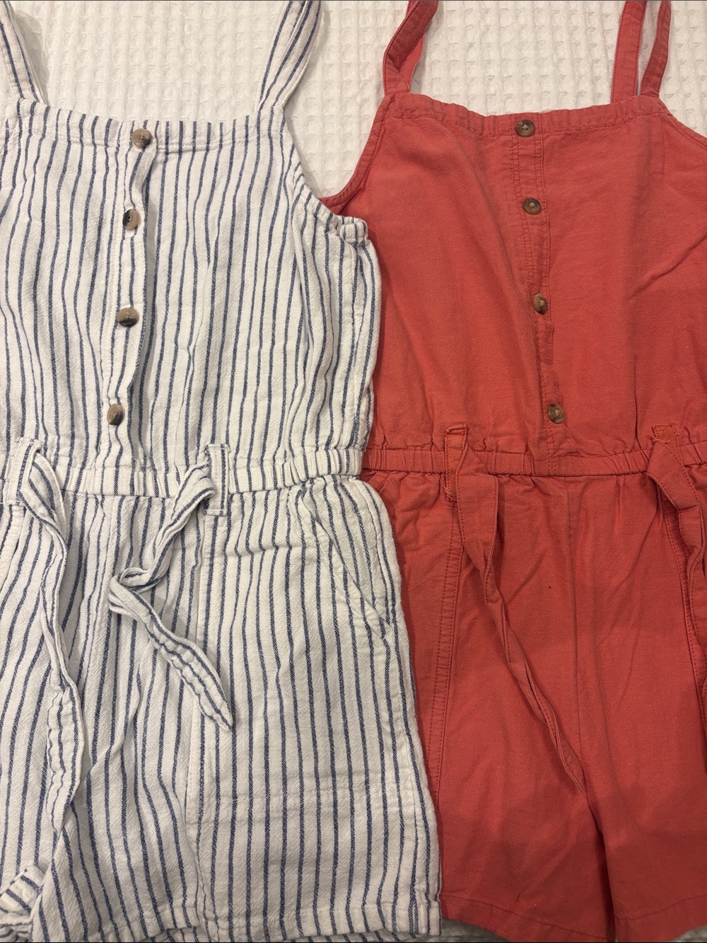 Old Navy Girls' Striped Navy & White Romper and Coral Button-Front Jumper Set